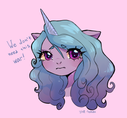 Size: 1704x1580 | Tagged: safe, artist:yke_kohai, imported from derpibooru, izzy moonbow, pony, unicorn, anti-war, bust, chibi, crying, current events, cute, female, g5, horn, izzybetes, looking at you, mare, mouthpiece, my little pony: a new generation, pink background, politics, portrait, propaganda, russia, sad, sad pony, sadorable, simple background, sketch, solo, teary eyes, ukraine, war