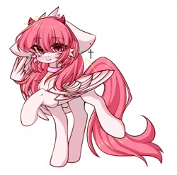 Size: 1554x1536 | Tagged: safe, artist:遐音, imported from derpibooru, oc, oc only, oc:distant sound, pegasus, pony, cute, female, simple background, solo, white background