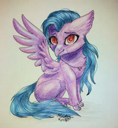 Size: 2349x2553 | Tagged: safe, artist:stormcloud-yt, imported from derpibooru, oc, oc only, classical hippogriff, hippogriff, chest fluff, ear fluff, high res, jewelry, necklace, smiling, solo, traditional art