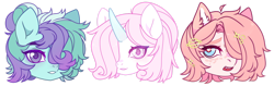 Size: 1920x609 | Tagged: safe, artist:miioko, imported from derpibooru, oc, oc only, earth pony, pony, unicorn, bust, ear fluff, earth pony oc, hair over one eye, horn, simple background, transparent background, unicorn oc