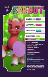 Size: 569x910 | Tagged: safe, edit, imported from derpibooru, sprout cloverleaf, earth pony, pony, comments locked down, g5, instagram, male, my little pony: a new generation, smiling, solo, stallion, text