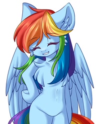 Size: 728x926 | Tagged: safe, alternate version, artist:distant_sound_, imported from derpibooru, rainbow dash, pegasus, semi-anthro, adorasexy, chest fluff, cute, ear fluff, eyes closed, open mouth, sexy, simple background, solo, stupid sexy rainbow dash, white background