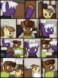 Size: 1750x2333 | Tagged: safe, artist:99999999000, imported from derpibooru, oc, oc only, oc:firearm king, oc:zhang cathy, oc:zhang xiangfan, earth pony, pony, comic:journey, clothes, comic, couch, door, father, father and child, father and daughter, female, living room, male, television