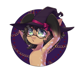 Size: 2048x2048 | Tagged: safe, artist:eboi, imported from derpibooru, oc, oc only, oc:nixie tube, bat pony, earth pony, hybrid, coat markings, dappled, fangs, glasses, hat, simple background, socks (coat markings), solo, transparent background, witch hat