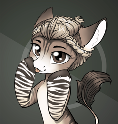 Size: 1920x2018 | Tagged: safe, artist:darknidus, imported from derpibooru, oc, oc only, oc:mikaella, donkey, hybrid, zebroid, zonkey, fallout equestria, :p, abstract background, ear fluff, fallout equestria: of shadows, female, looking at you, solo, tongue out