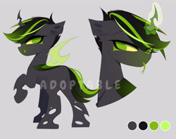 Size: 4844x3840 | Tagged: safe, artist:shavurrr, imported from derpibooru, oc, oc only, changeling, adoptable, advertisement, design, green changeling, green eyes, solo