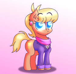 Size: 3600x3510 | Tagged: safe, artist:iceflower99, imported from derpibooru, ms. harshwhinny, earth pony, clothes, ear piercing, earring, high res, jewelry, necklace, piercing, scarf, standing, suit, video at source