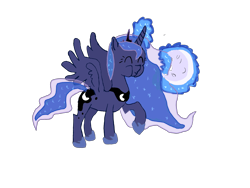 Size: 3200x2400 | Tagged: safe, artist:draconequues, imported from derpibooru, princess luna, alicorn, eating, ethereal mane, high res, horn, jewelry, magic, moon, puffy cheeks, simple background, tangible heavenly object, transparent background, wings