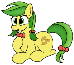 Size: 1647x1455 | Tagged: safe, artist:mark_ml, imported from ponybooru, apple fritter, earth pony, pony, apple family member, bowtie, sitting, solo