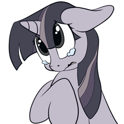 Size: 1024x1024 | Tagged: safe, artist:tlatophat, edit, editor:wardex101, imported from derpibooru, twilight sparkle, pony, unicorn, crying, discorded, discorded twilight, female, floppy ears, open mouth, raised hoof, sad, simple background, solo, transparent background, twilight tragedy, wavy mouth