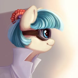 Size: 1189x1200 | Tagged: safe, artist:melodylibris, imported from derpibooru, coco pommel, earth pony, pony, clothes, female, goggles, lab coat, mare, safety goggles, solo