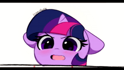 Size: 1280x720 | Tagged: safe, artist:kittyrosie, edit, imported from derpibooru, twilight sparkle, pony, absurd resolution, adorable distress, ai assisted, ai content, ambiguous race, angry dog noises, animated, anime style, blushing, cute, cute little fangs, fangs, fifteen.ai, floppy ears, meme, open mouth, solo, sound, twiabetes, webm