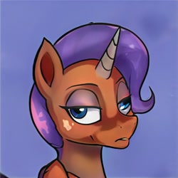 Size: 1024x1024 | Tagged: safe, imported from derpibooru, unicorn, ai content, ai generated, derp, female, generator:thisponydoesnotexist, mare, solo