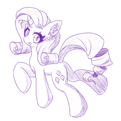 Size: 1000x1000 | Tagged: safe, artist:ragurimo, imported from derpibooru, rarity, pony, unicorn, butt, ear fluff, female, mare, plot, simple background, sketch, solo, white background