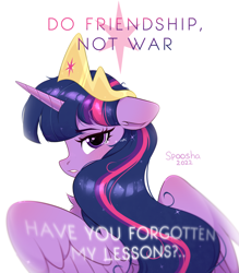 Size: 1562x1782 | Tagged: safe, artist:spoosha, imported from derpibooru, twilight sparkle, alicorn, pony, anti-war, comments locked down, crown, crying, current events, jewelry, propaganda, regalia, sad, simple background, solo, twilight sparkle (alicorn), white background