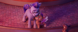 Size: 1903x785 | Tagged: safe, imported from derpibooru, screencap, sunny starscout, earth pony, pony, spoiler:g5, spoiler:my little pony: a new generation, argyle starshine, father and child, father and daughter, female, filly, filly sunny starscout, foal, g5, male, my little pony: a new generation, stallion, younger