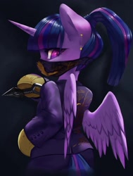 Size: 1080x1431 | Tagged: safe, artist:theprince, imported from derpibooru, twilight sparkle, alicorn, pony, azami, bipedal, clothes, cosplay, costume, crossover, female, kunai, mare, rainbow six siege, solo, twilight sparkle (alicorn)