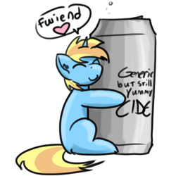 Size: 1000x1000 | Tagged: safe, artist:skydreams, imported from derpibooru, oc, oc only, oc:skydreams, pony, unicorn, alcohol, can, cider, female, hard cider, hug, mare, missing cutie mark, simple background, sketch, solo, speech bubble, transparent background