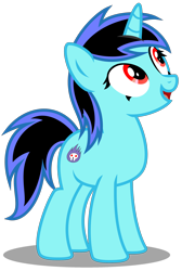 Size: 1950x2910 | Tagged: safe, artist:strategypony, imported from derpibooru, oc, oc only, oc:darkblast, pony, unicorn, female, happy, horn, looking up, mare, simple background, smiling, solo, tail, transparent background, two toned mane, two toned tail, unicorn oc