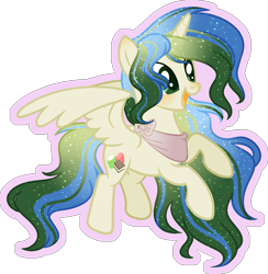 Size: 1003x1026 | Tagged: safe, artist:stormcloud-yt, imported from derpibooru, oc, oc only, alicorn, pony, alicorn oc, base used, ethereal mane, female, full body, hooves, horn, mare, neckerchief, open mouth, open smile, outline, partially open wings, simple background, smiling, solo, starry mane, transparent background, wings