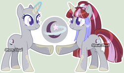 Size: 3087x1813 | Tagged: safe, artist:stormcloud-yt, imported from derpibooru, oc, oc only, oc:shooting star, pony, unicorn, bald, base used, duo, eyelashes, female, mare, offspring, parent:comet tail, parent:moondancer, parents:cometdancer, raised hoof, simple background