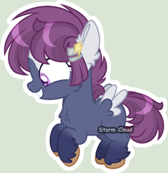 Size: 1064x1093 | Tagged: safe, artist:stormcloud-yt, imported from derpibooru, oc, oc only, pegasus, pony, chest fluff, colored wings, ear fluff, female, filly, flying, foal, full body, gray background, grin, offspring, outline, parent:rumble, parent:scootaloo, parents:rumbloo, pegasus oc, signature, simple background, smiling, solo, spread wings, tail, two toned wings, unshorn fetlocks, watermark, white outline, wings