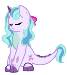 Size: 590x662 | Tagged: safe, artist:clarity83, imported from derpibooru, oc, oc:crystal jewel, dracony, hybrid, eyes closed, female, interspecies offspring, offspring, parent:rarity, parent:spike, parents:sparity, simple background, sitting, white background
