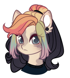 Size: 1110x1230 | Tagged: safe, artist:miioko, imported from derpibooru, oc, oc only, earth pony, pony, ear fluff, ear piercing, earth pony oc, eyelashes, female, mare, multicolored hair, piercing, rainbow hair, simple background, transparent background