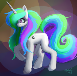 Size: 5437x5400 | Tagged: safe, artist:rainsketch, imported from derpibooru, princess celestia, pony, unicorn, female, mare, missing accessory, missing cutie mark, smiling, solo, species swap, wingless