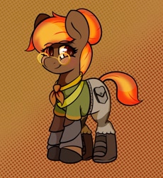 Size: 1000x1087 | Tagged: safe, artist:orbitingdamoon, imported from derpibooru, oc, oc only, oc:maple syrup, earth pony, pony, clothes, glasses, solo