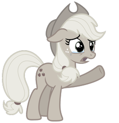 Size: 980x1007 | Tagged: safe, artist:estories, edit, imported from derpibooru, applejack, earth pony, pony, applejack tragedy, applejack's hat, cowboy hat, crying, discorded, ears back, female, freckles, full body, hat, hooves, mare, open mouth, raised hoof, sad, simple background, solo, standing, tail, transparent background