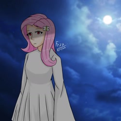 Size: 1536x1536 | Tagged: safe, artist:lencai123, imported from derpibooru, fluttershy, human, clothes, female, humanized, solo