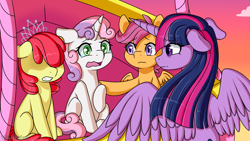 Size: 1920x1080 | Tagged: safe, artist:vladivoices, imported from derpibooru, apple bloom, scootaloo, sweetie belle, twilight sparkle, alicorn, earth pony, pegasus, pony, unicorn, fanfic:history repeats, animatic, crying, cutie mark crusaders, female, filly, floppy ears, foal, gritted teeth, twilight sparkle (alicorn)