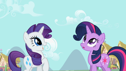 Size: 1280x720 | Tagged: safe, imported from derpibooru, screencap, rarity, twilight sparkle, pony, unicorn, season 2, the cutie pox, alternate hairstyle, cute, duo, duo female, female, happy, mare, raribetes, rarity hair, unicorn twilight