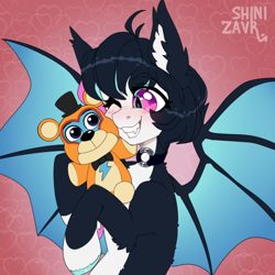 Size: 1112x1112 | Tagged: safe, artist:shinizavr, imported from derpibooru, oc, bat pony, pony, five nights at freddy's, smiling, solo