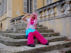 Size: 1010x757 | Tagged: safe, artist:trauma-tizm, imported from derpibooru, oc, oc:fluffle puff, human, 2015, clothes, cosplay, costume, irl, irl human, photo, sitting, solo