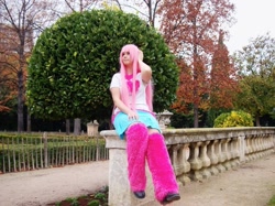 Size: 1010x757 | Tagged: safe, artist:trauma-tizm, imported from derpibooru, oc, oc:fluffle puff, human, 2015, clothes, cosplay, costume, irl, irl human, photo, sitting, solo