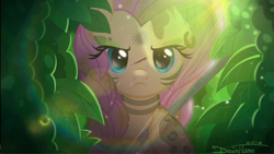 Size: 2073x1169 | Tagged: safe, artist:dawnflame, imported from derpibooru, fluttershy, pegasus, pony, the cutie re-mark, alternate timeline, badass, blood, bodypaint, chrysalis resistance timeline, ear piercing, earring, flutterbadass, forest, jewelry, looking at you, piercing, spear, sunlight, tribalshy, weapon