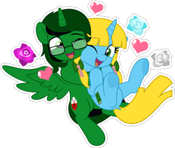 Size: 5000x4232 | Tagged: safe, artist:jhayarr23, imported from derpibooru, oc, oc only, oc:fernando jesús, oc:sunshine denom, alicorn, pony, unicorn, alicorn oc, bow, commission, cute, female, flower, hair bow, hearts and hooves day, holiday, horn, looking at each other, looking at someone, male, mare, oc x oc, one eye closed, open mouth, open smile, pink floyd, rose, shipping, simple background, smiling, spread wings, stallion, the wall, transparent background, unicorn oc, valentine's day, wings, ych result, your character here