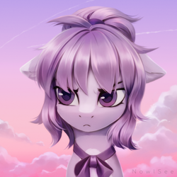 Size: 2000x2000 | Tagged: safe, artist:inowiseei, imported from derpibooru, oc, oc only, oc:mio, earth pony, pony, bow, frown, high res, pale belly, solo