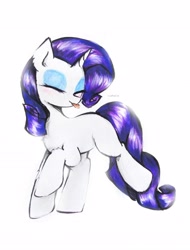 Size: 2436x3208 | Tagged: safe, artist:liaaqila, imported from derpibooru, rarity, pony, unicorn, :p, commission, cute, eyes closed, eyeshadow, female, high res, makeup, mare, missing cutie mark, rarara, raribetes, silly, silly pony, solo, tongue out, traditional art