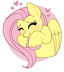 Size: 625x700 | Tagged: safe, artist:lulubell, imported from derpibooru, fluttershy, pegasus, pony, blushing, bust, cute, eyes closed, happy, heart, shyabetes, smiling, solo