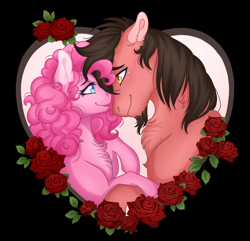 Size: 2900x2800 | Tagged: source needed, useless source url, safe, artist:roselord, imported from derpibooru, pinkie pie, oc, oc:ace play, earth pony, pony, canon x oc, duo, explicit source, facial hair, female, goatee, high res, male, pinkieplay, shipping, simple background, straight