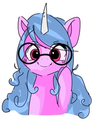 Size: 768x1024 | Tagged: safe, artist:pnpn_721, imported from derpibooru, izzy moonbow, pony, unicorn, bust, cute, female, g5, glasses, izzybetes, looking at you, mare, raised hoof, simple background, smiling, smiling at you, solo, white background