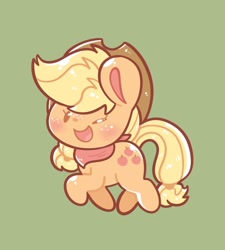 Size: 1080x1200 | Tagged: safe, artist:typhwosion, imported from derpibooru, applejack, earth pony, pony, applejack's hat, blushing, cowboy hat, cute, female, freckles, green background, hat, jackabetes, looking at you, mare, neckerchief, one eye closed, open mouth, open smile, simple background, smiling, smiling at you, solo, stetson, wink, winking at you