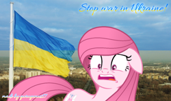 Size: 2245x1319 | Tagged: safe, artist:dragoncoton, artist:tanahgrogot, imported from derpibooru, oc, oc only, oc:annisa trihapsari, pony, anti-war, base used, comments locked down, current events, flag, ukraine