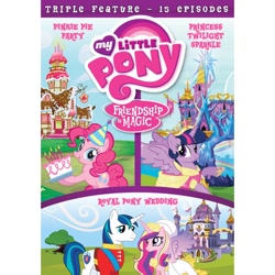 Size: 768x768 | Tagged: safe, imported from derpibooru, pinkie pie, princess cadance, shining armor, twilight sparkle, alicorn, earth pony, pony, unicorn, a canterlot wedding, princess twilight sparkle (episode), dvd, merchandise, official, sugarcube corner, twilight's castle