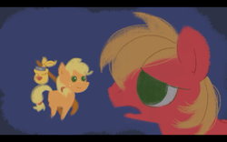 Size: 1280x800 | Tagged: safe, artist:kluzart, imported from derpibooru, applejack, big macintosh, pony, bindle, colt big macintosh, female, filly, filly applejack, male, younger