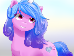 Size: 3072x2304 | Tagged: safe, artist:silky soya, imported from derpibooru, izzy moonbow, pony, unicorn, cute, eyebrows, g5, horn, looking up, my little pony: a new generation