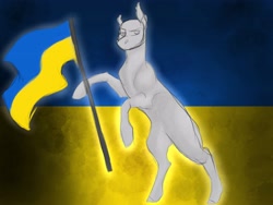 Size: 4000x3000 | Tagged: safe, artist:inisealga, imported from derpibooru, pony, commission, current events, flag, flag waving, looking at you, standing on two hooves, ukraine, ych example, your character here